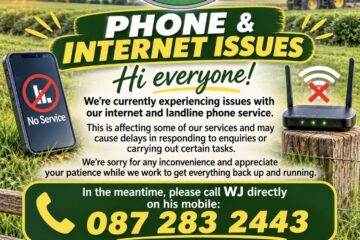 Kehoe Farming notice: we are experiencing phone and internet issues. In the meantime please call WJ directly on his mobile, 087 283 2443.